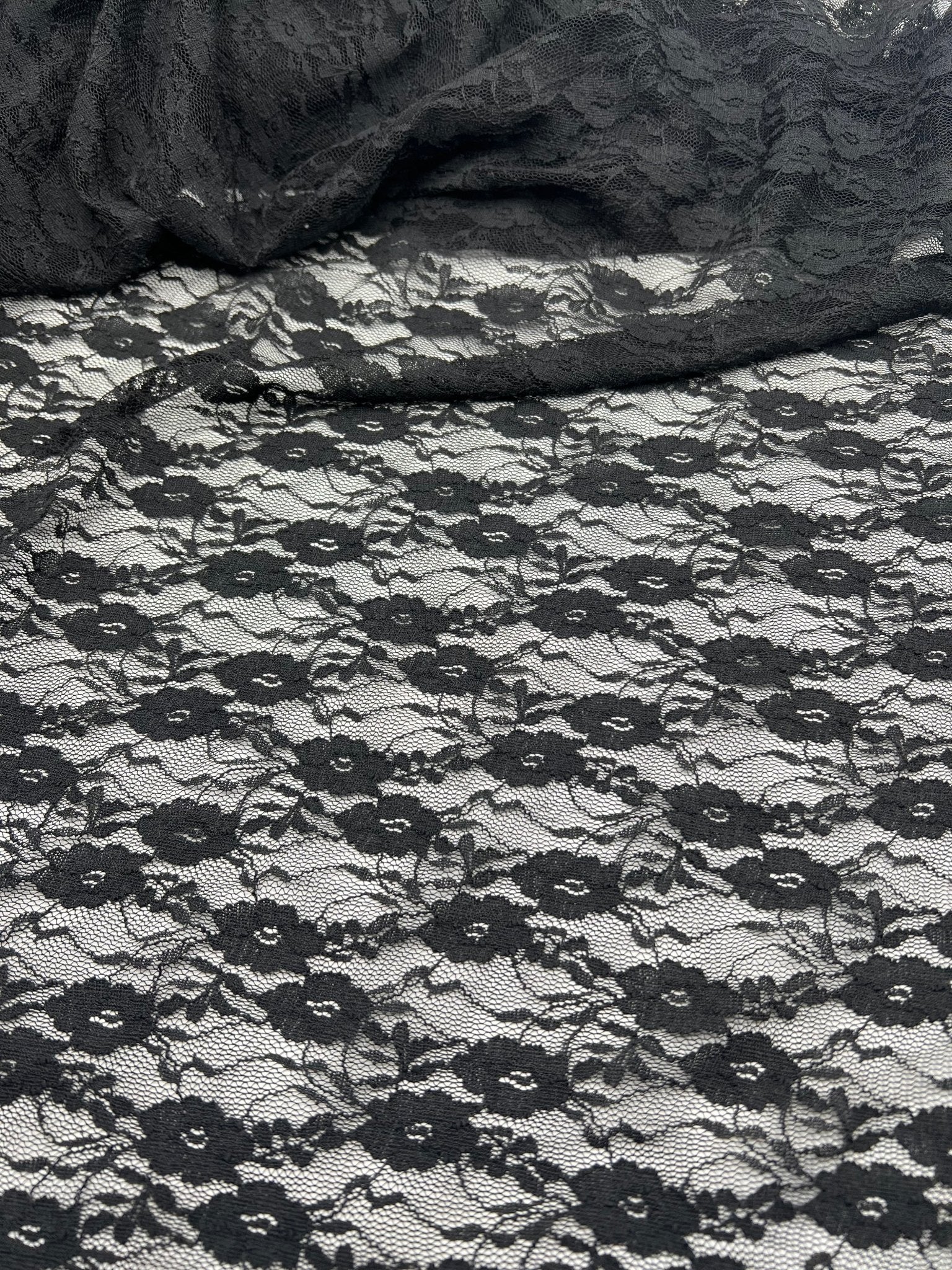 Black Ditsy Floral Lace Fabric Stretch - T9 Fabrics